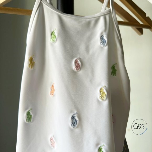 NWT Polo Ralph Lauren Girls Multi Color ALL OVER Polo Pony Embroidered SWIMSUIT - Picture 6 of 9